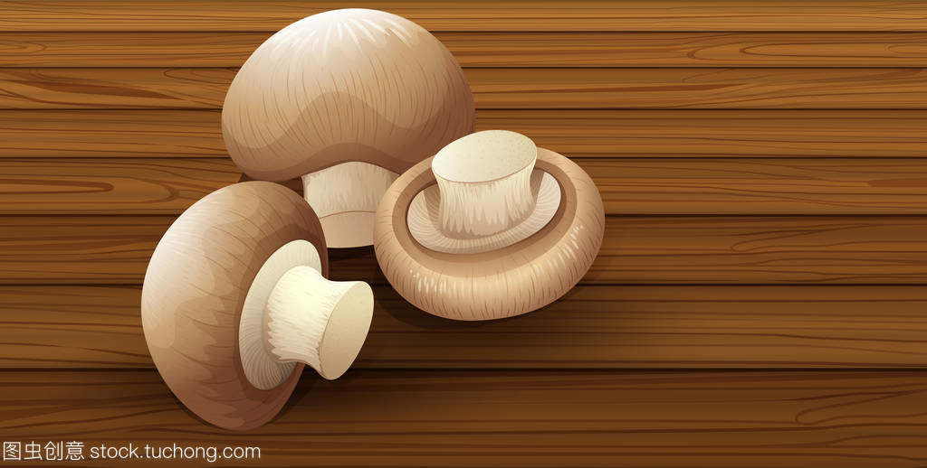木質背景插圖食用菌